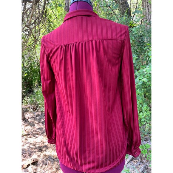 Vintage 1970s Womens Button Blouse Burgundy Red Striped - Picture 11 of 12